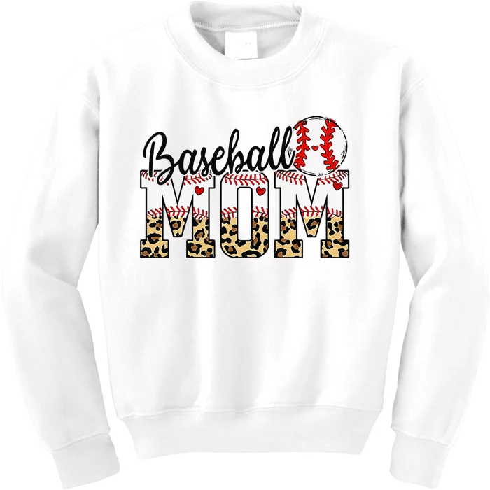 Softball Baseball Mom Leopard Tee Mother's Day Kids Sweatshirt