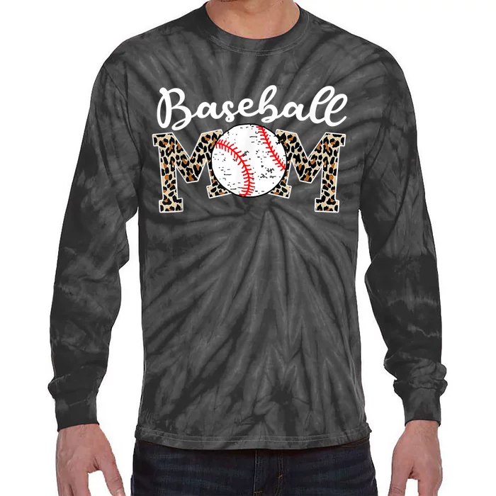 Softball Baseball Mom Leopard Tee Mother's Day Tie-Dye Long Sleeve Shirt