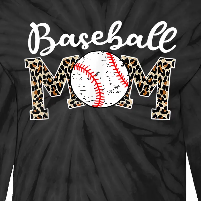 Softball Baseball Mom Leopard Tee Mother's Day Tie-Dye Long Sleeve Shirt