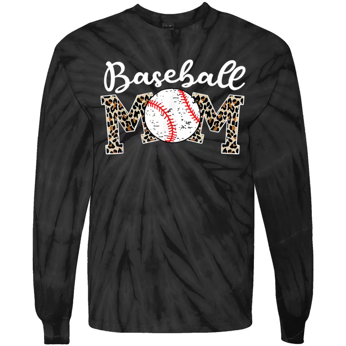 Softball Baseball Mom Leopard Tee Mother's Day Tie-Dye Long Sleeve Shirt