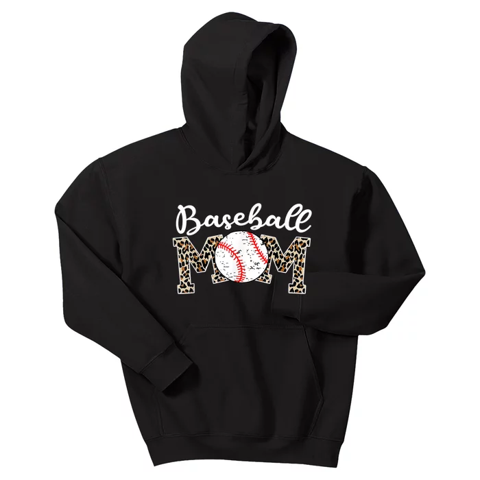 Softball Baseball Mom Leopard Tee Mother's Day Kids Hoodie