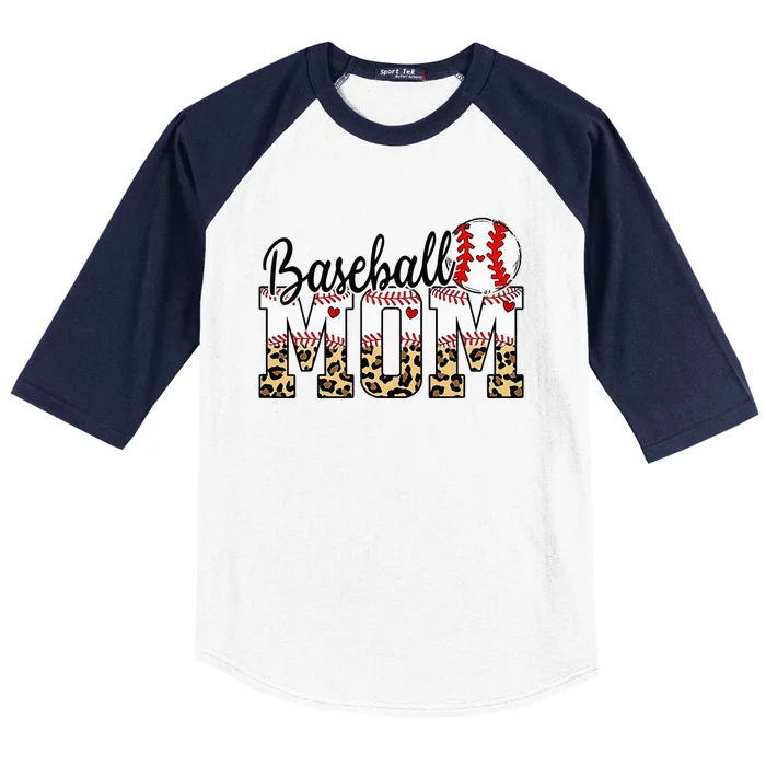 Softball Baseball Mom Leopard Tee Mother's Day Baseball Sleeve Shirt