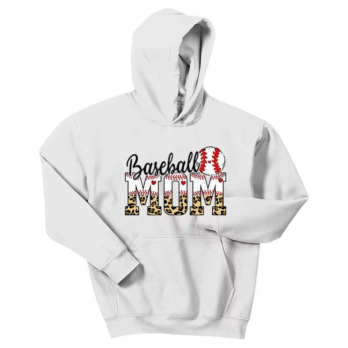 Softball Baseball Mom Leopard Tee Mother's Day Kids Hoodie