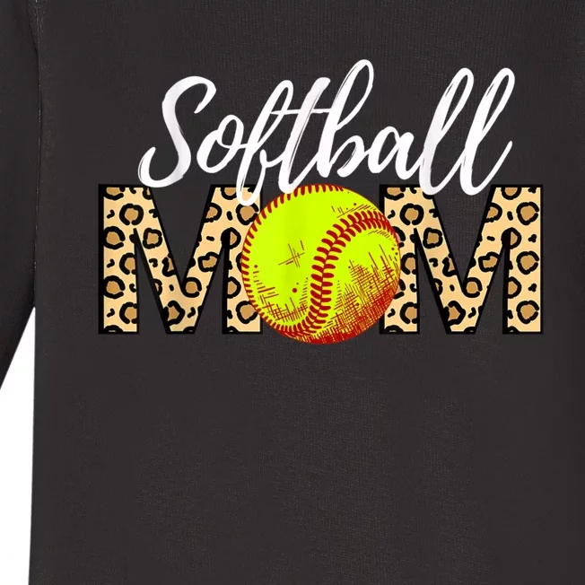 Softball Baseball Mom Leopard Baby Long Sleeve Bodysuit