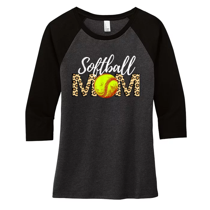 Softball Baseball Mom Leopard Women's Tri-Blend 3/4-Sleeve Raglan Shirt