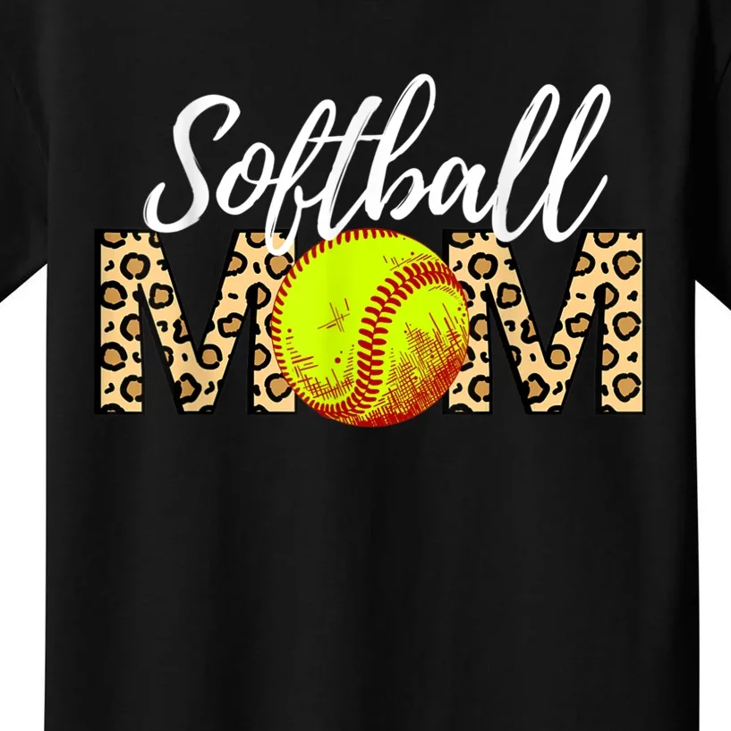 Softball Baseball Mom Leopard Kids T-Shirt