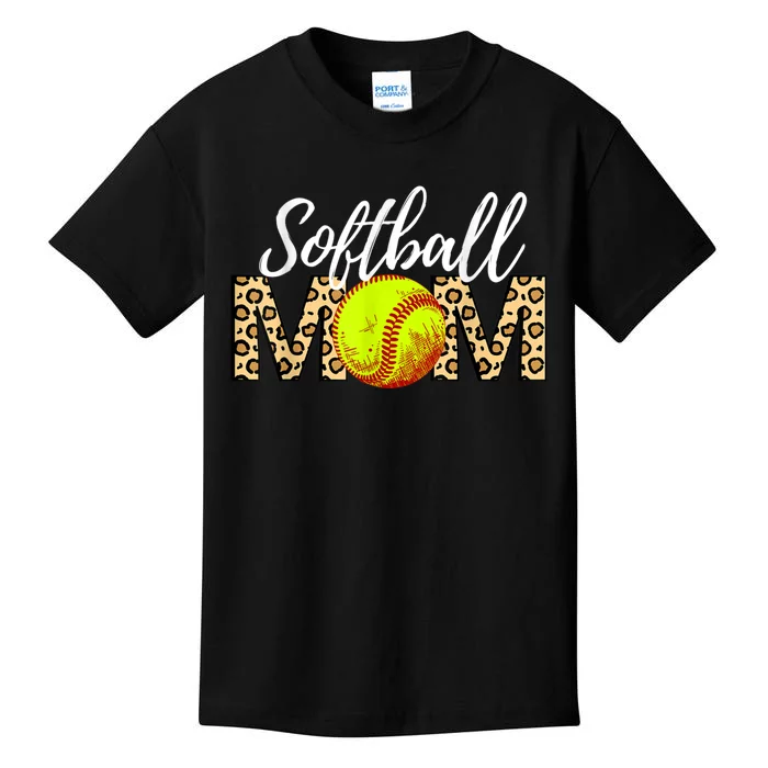 Softball Baseball Mom Leopard Kids T-Shirt