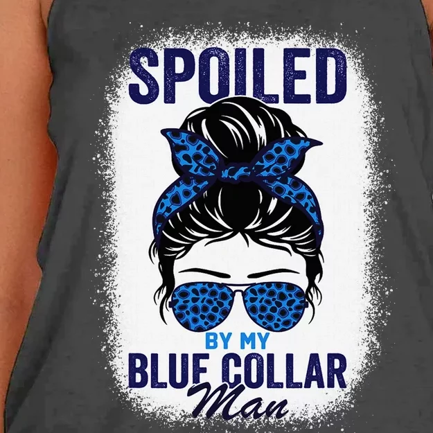 Spoiled By My Blue Collar Man Women Messy Bun Women's Knotted Racerback Tank