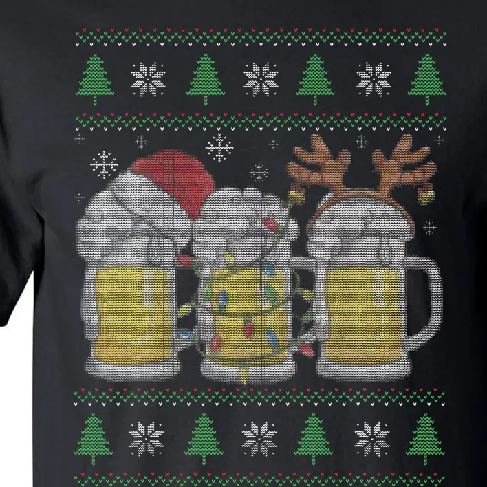 Santa Beer Mugs Ugly Christmas Sweater Festive Ale Lover Gift Tall T-Shirt