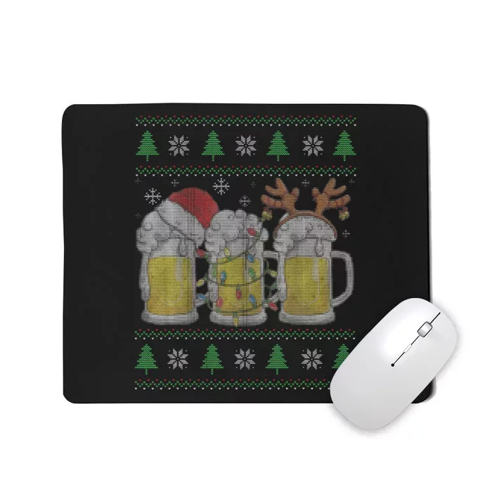 Santa Beer Mugs Ugly Christmas Sweater Festive Ale Lover Gift Mousepad