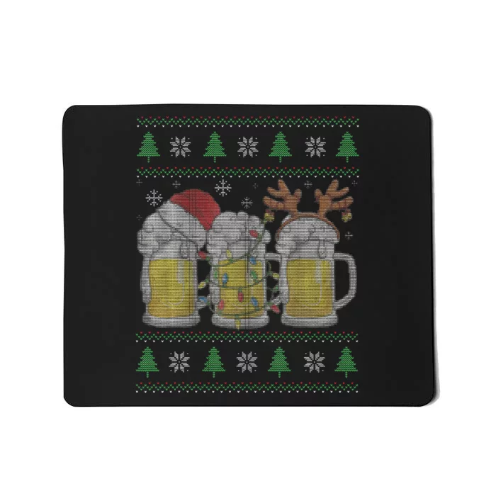 Santa Beer Mugs Ugly Christmas Sweater Festive Ale Lover Gift Mousepad