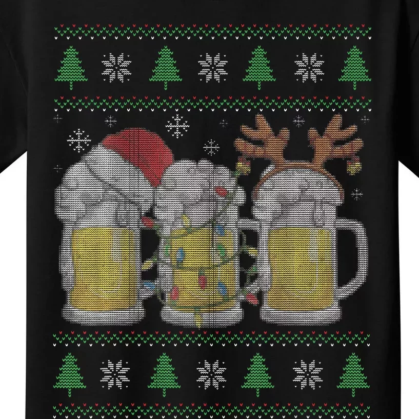 Santa Beer Mugs Ugly Christmas Sweater Festive Ale Lover Gift Kids T-Shirt