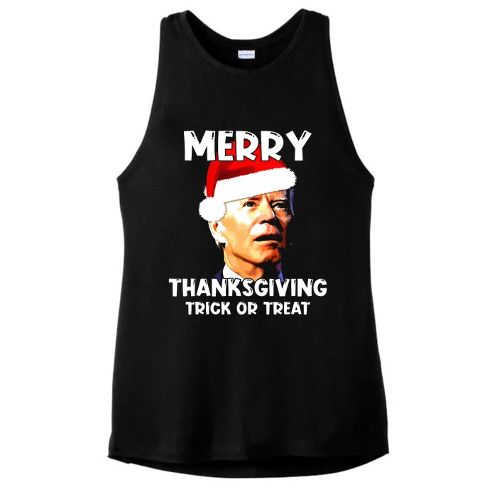 Santa Biden Merry Thanksgiving Trick Or Treat Christmas Meme Ladies Tri-Blend Wicking Tank