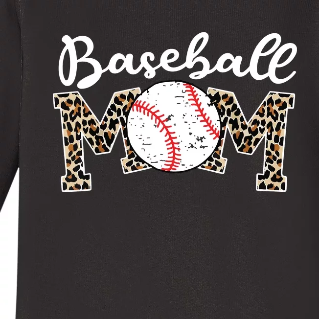 Softball Baseball Mom Leopard Tee Mother's Day Baby Long Sleeve Bodysuit