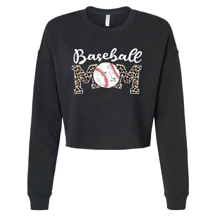 Softball Baseball Mom Leopard Tee Mother's Day Cropped Pullover Crew