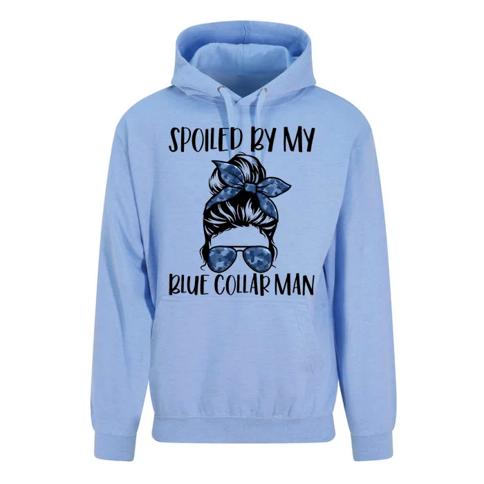 Spoiled By My Blue Collar Man Messy Bun Unisex Surf Hoodie