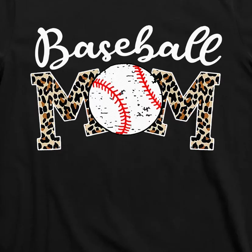 Softball Baseball Mom Leopard Mothers Day T-Shirt