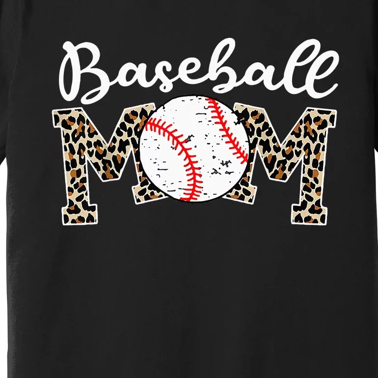 Softball Baseball Mom Leopard Mothers Day Premium T-Shirt