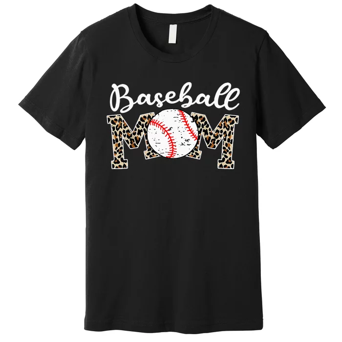 Softball Baseball Mom Leopard Mothers Day Premium T-Shirt