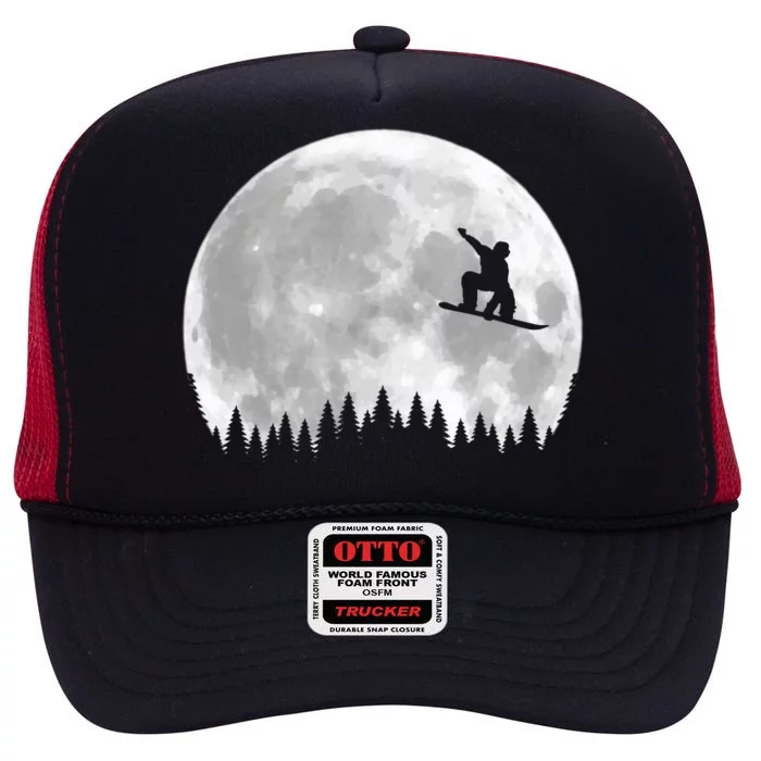 Snow Boarding Moon Cool Sport Hobby High Crown Mesh Trucker Hat