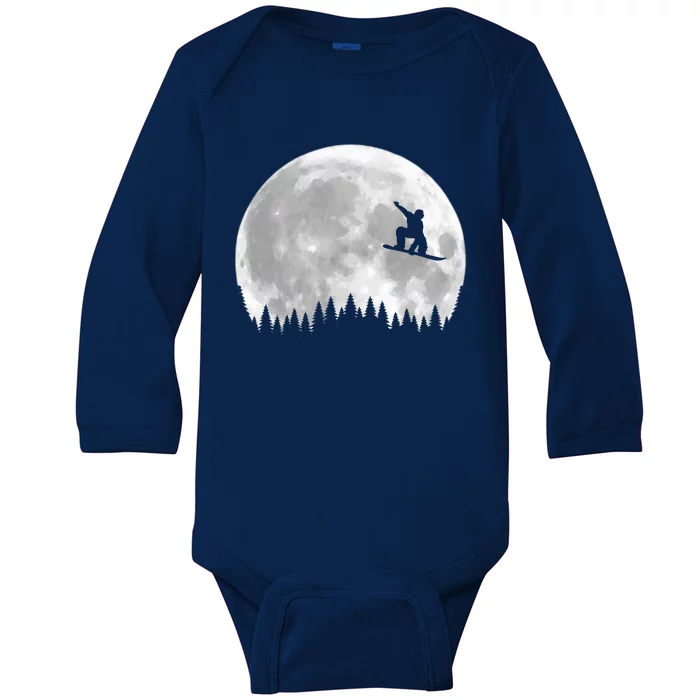 Snow Boarding Moon Cool Sport Hobby Baby Long Sleeve Bodysuit