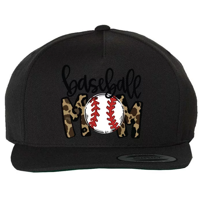 Softball Baseball Mom Leopard Tee Mother's Day Wool Snapback Cap