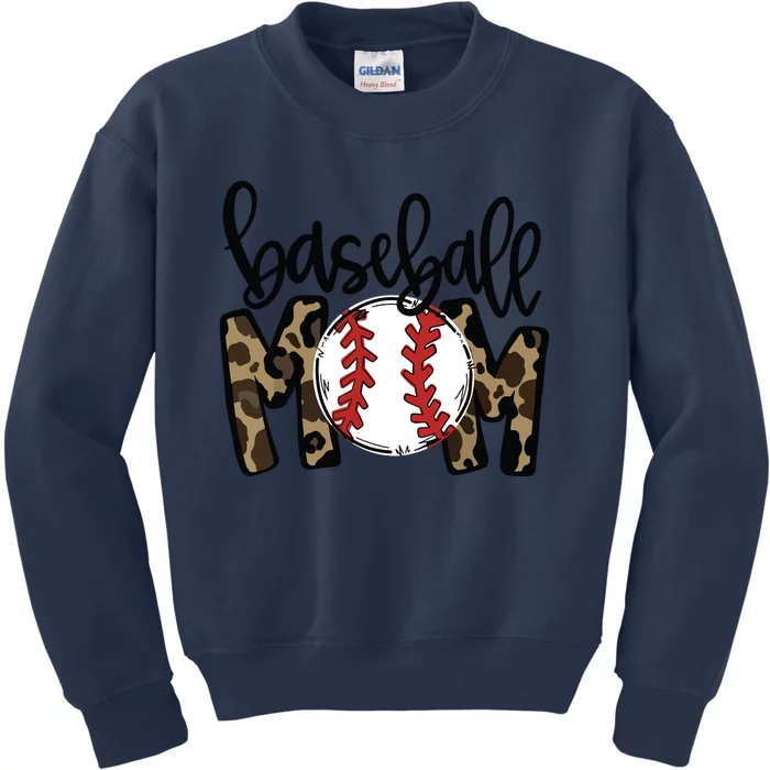 Softball Baseball Mom Leopard Tee Mother's Day Kids Sweatshirt