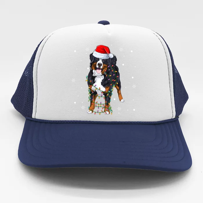 Santa Bernese Mountain Dog Xmas Tree Light Merry Christmas Great Gift Trucker Hat