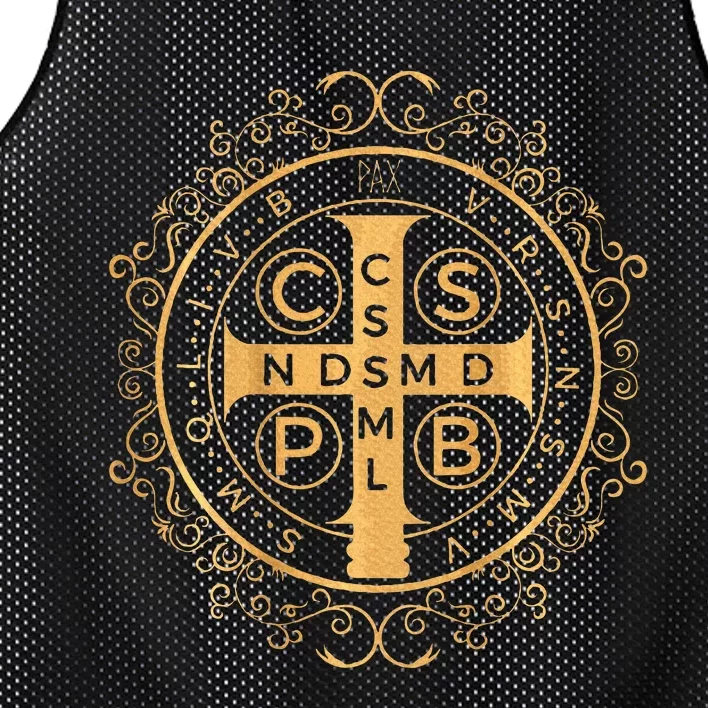 Saint Benedict Medal Catholic Print Mesh Reversible Basketball Jersey Tank