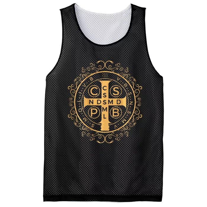 Saint Benedict Medal Catholic Print Mesh Reversible Basketball Jersey Tank