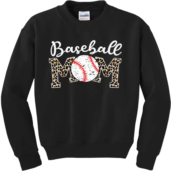 Softball Baseball Mom Leopard Tee Mother's Day Kids Sweatshirt