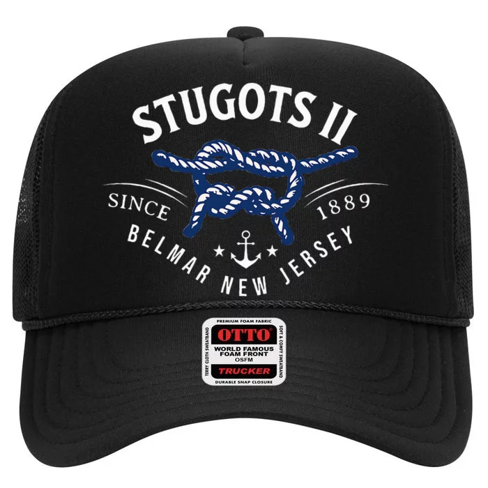 Stugots Belmar Nj Rope Retro Sarcastic Funny Boating High Crown Mesh Trucker Hat