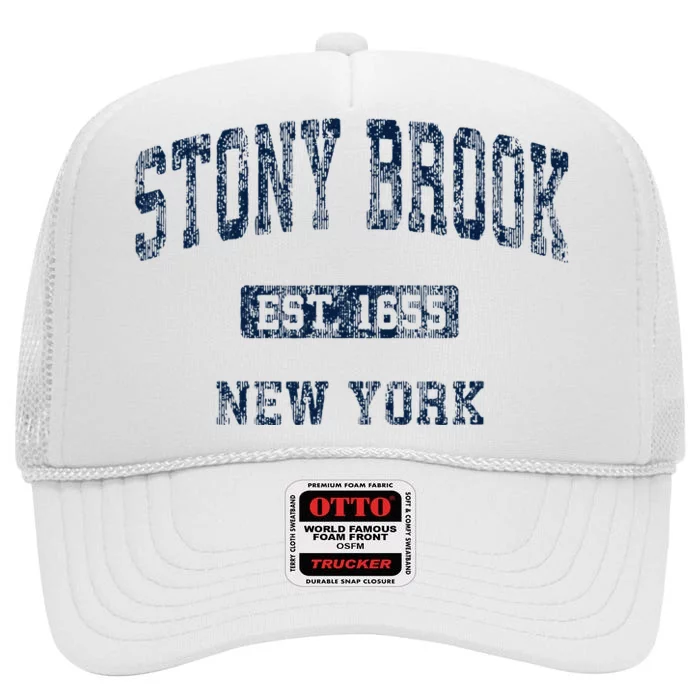 Stony Brook New York Ny Vintage Athletic High Crown Mesh Trucker Hat