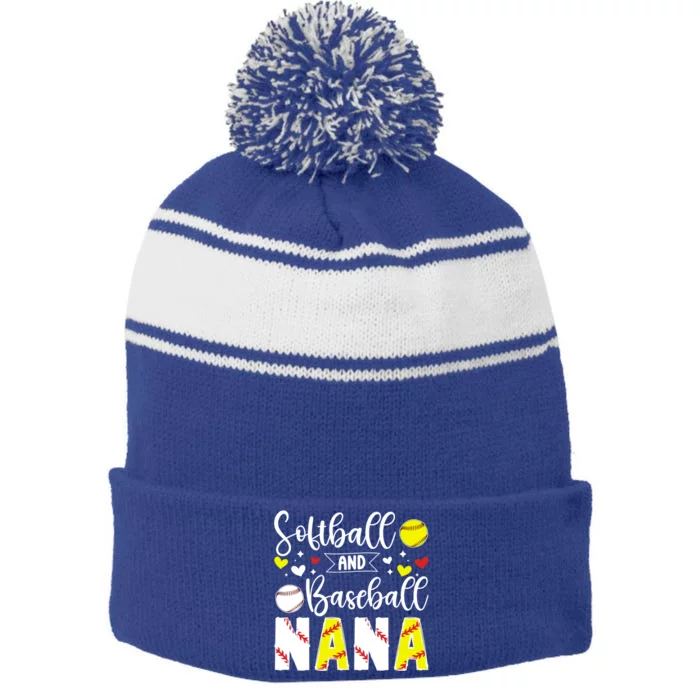 Softball Baseball Nana Grandma Baseball Softball Nana Gift Stripe Pom Pom Beanie