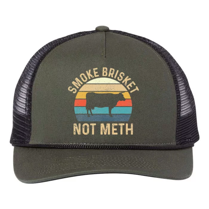 Smoke Brisket Not Meth Pitmaster BBQ Lover Smoker Grilling Retro Rope Trucker Hat Cap