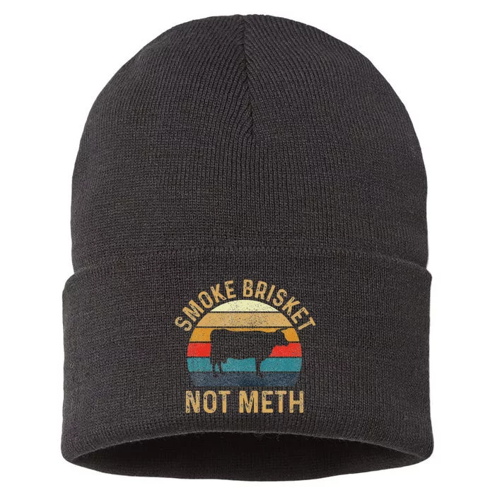 Smoke Brisket Not Meth Pitmaster Bbq Lover Smoker Grilling Sustainable Knit Beanie