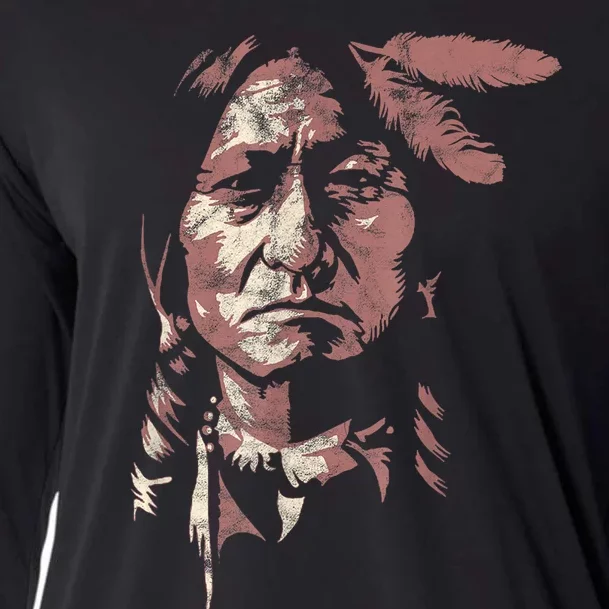 Sitting Bull Native American Chief Indian Warrior Cooling Performance Long Sleeve Crew