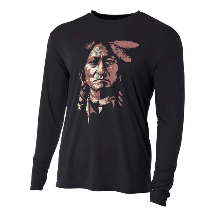 Sitting Bull Native American Chief Indian Warrior Cooling Performance Long Sleeve Crew