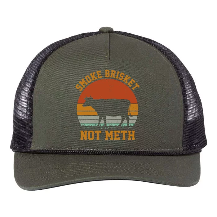 Smoke Brisket Not Meth Vintage Funny Bbq Retro Rope Trucker Hat Cap