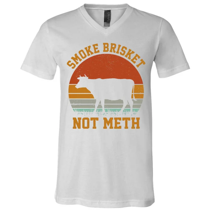 Smoke Brisket Not Meth Vintage Funny Bbq V-Neck T-Shirt