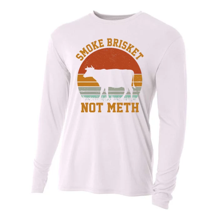 Smoke Brisket Not Meth Vintage Funny Bbq Cooling Performance Long Sleeve Crew