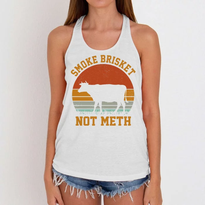 Smoke Brisket Not Meth Vintage Funny Bbq Women's Knotted Racerback Tank