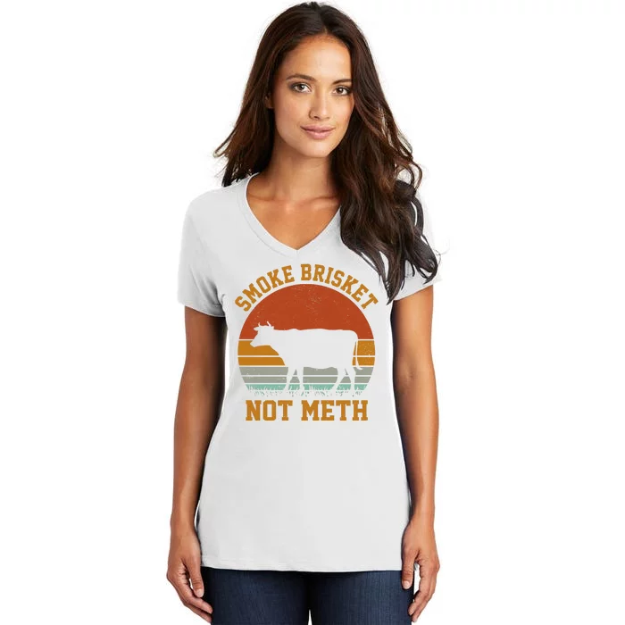 Smoke Brisket Not Meth Vintage Funny Bbq Women's V-Neck T-Shirt