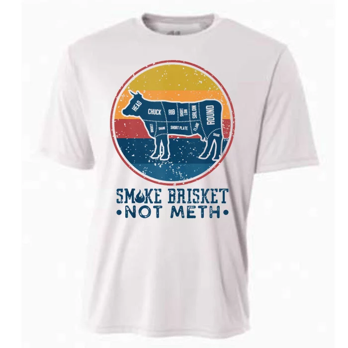 Smoke Brisket Not Meth Not Mesh Retro Vintage Grilling BBQ Cooling Performance Crew T-Shirt