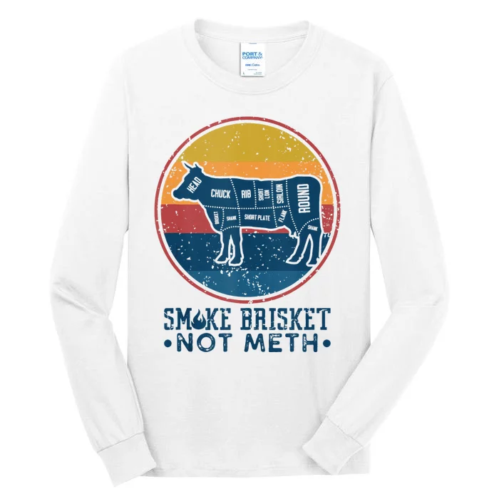 Smoke Brisket Not Meth Not Mesh Retro Vintage Grilling BBQ Tall Long Sleeve T-Shirt