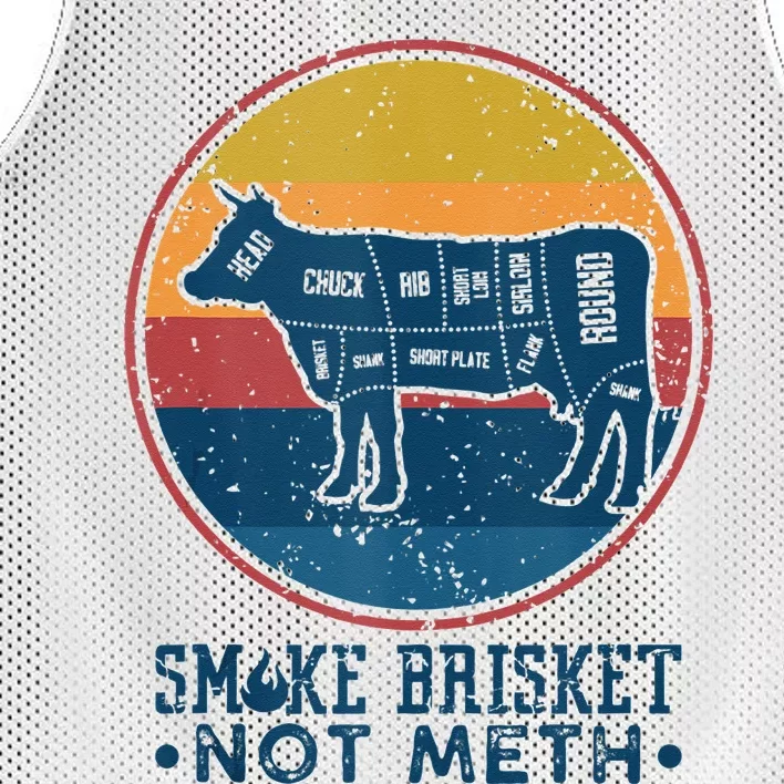 Smoke Brisket Not Meth Not Mesh Retro Vintage Grilling BBQ Mesh Reversible Basketball Jersey Tank