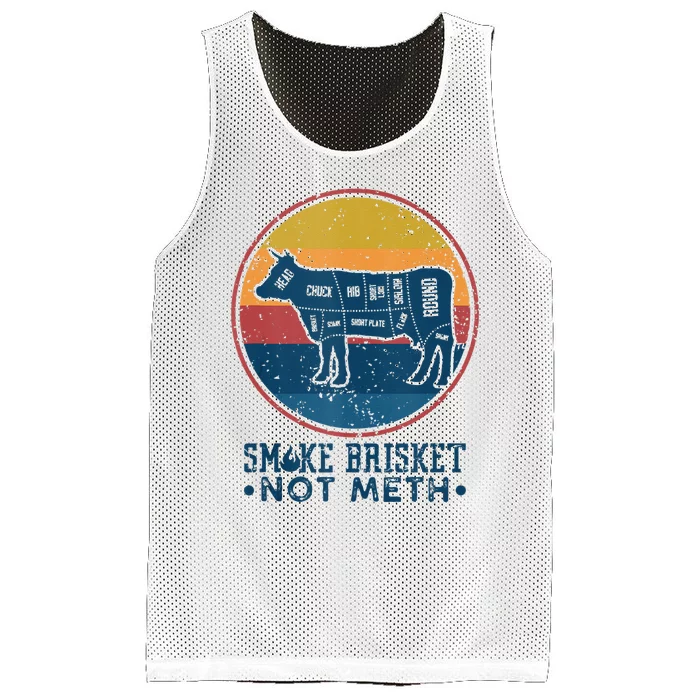 Smoke Brisket Not Meth Not Mesh Retro Vintage Grilling BBQ Mesh Reversible Basketball Jersey Tank