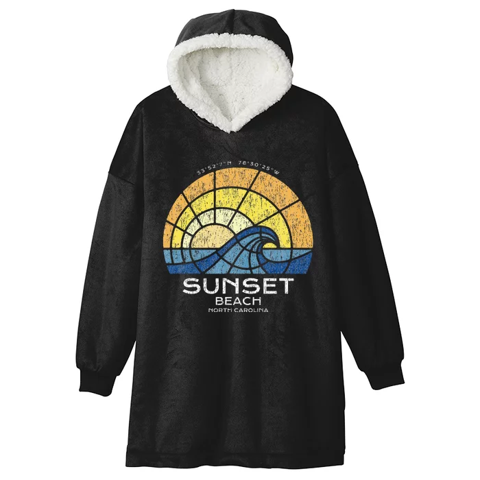 Sunset Beach Nc Vacationing Stained Glass Waves Hooded Wearable Blanket