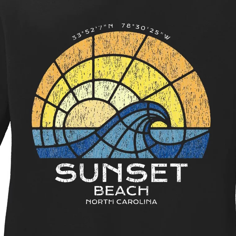 Sunset Beach Nc Vacationing Stained Glass Waves Ladies Long Sleeve Shirt