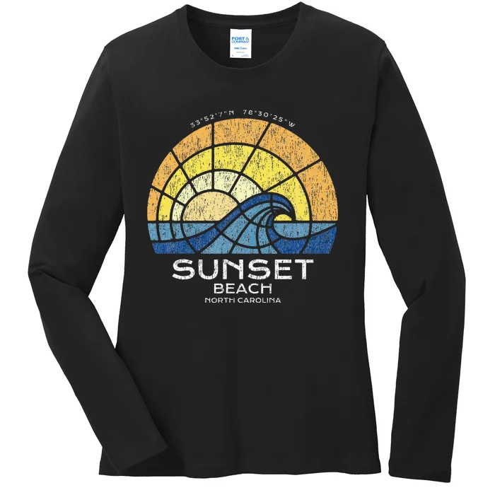 Sunset Beach Nc Vacationing Stained Glass Waves Ladies Long Sleeve Shirt